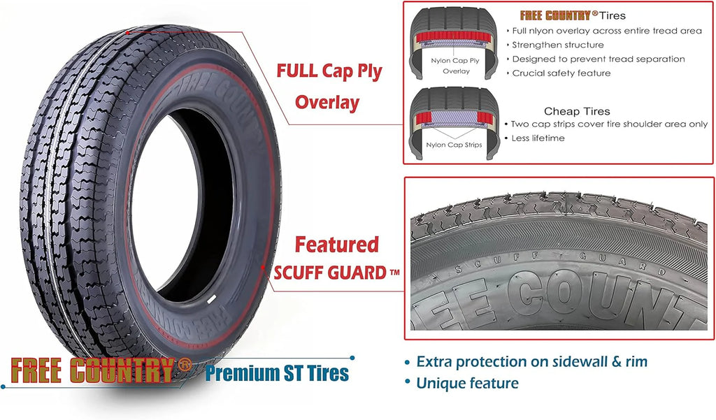 Libra Trailer Parts set of 4 Heavy Duty Trailer Tires ST205/75R15 205 75 15 10-Ply Load Range E Steel Belted Radial w/Scuff Guard1 pcs