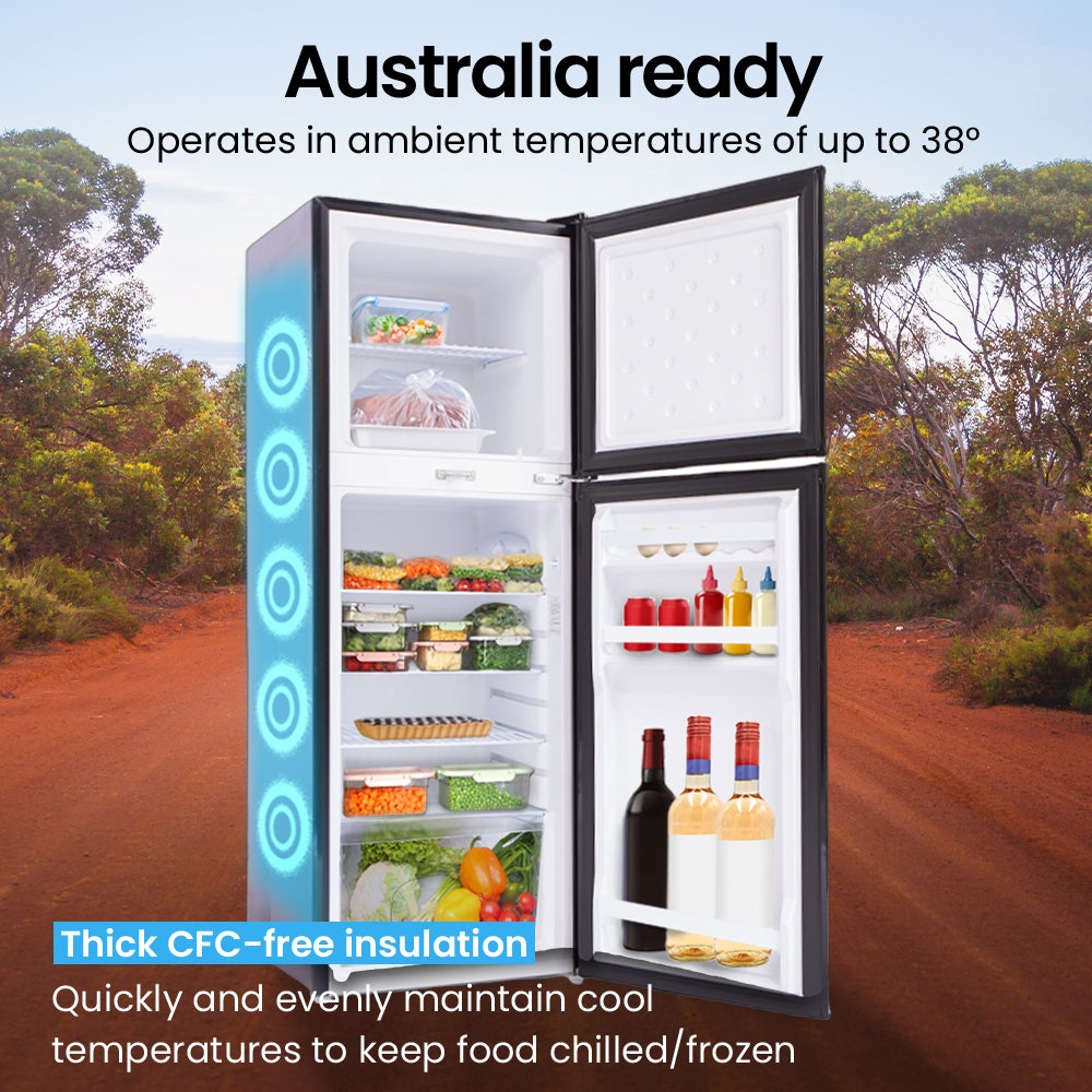 GECKO 142L Upright Portable Fridge / Freezer, 12V/24V for Motorhome and Caravan, Black