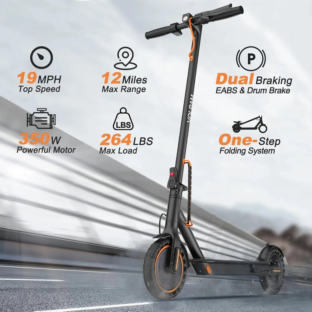 Electric scooter, 350W/500W powerful motor, 8.5"/10" solid rubber tires, 19/22 mph, 28/21/12 mile range, dual brakes