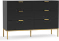Black Dresser for Bedroom, Modern 6 Drawer Dresser, Chest of Drawers Closet Organizers and Wood Storage Clothes, White Dresser with Golden Handles for Living Room, Hallway1 pcs