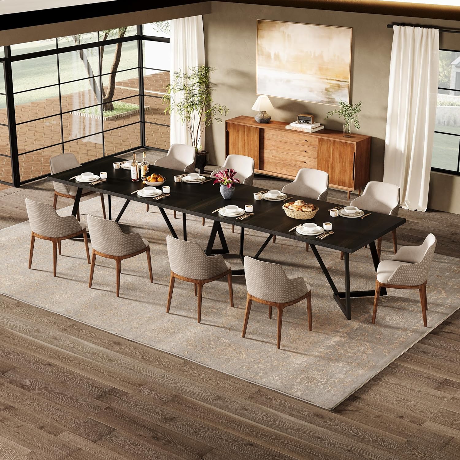 70.86-Inch Large Dining Table for 4-6, Modern Black Dining Room Table with Metal Frame, Rectangular Kitchen Dinner Table for Home Dining Room Family1 pcs