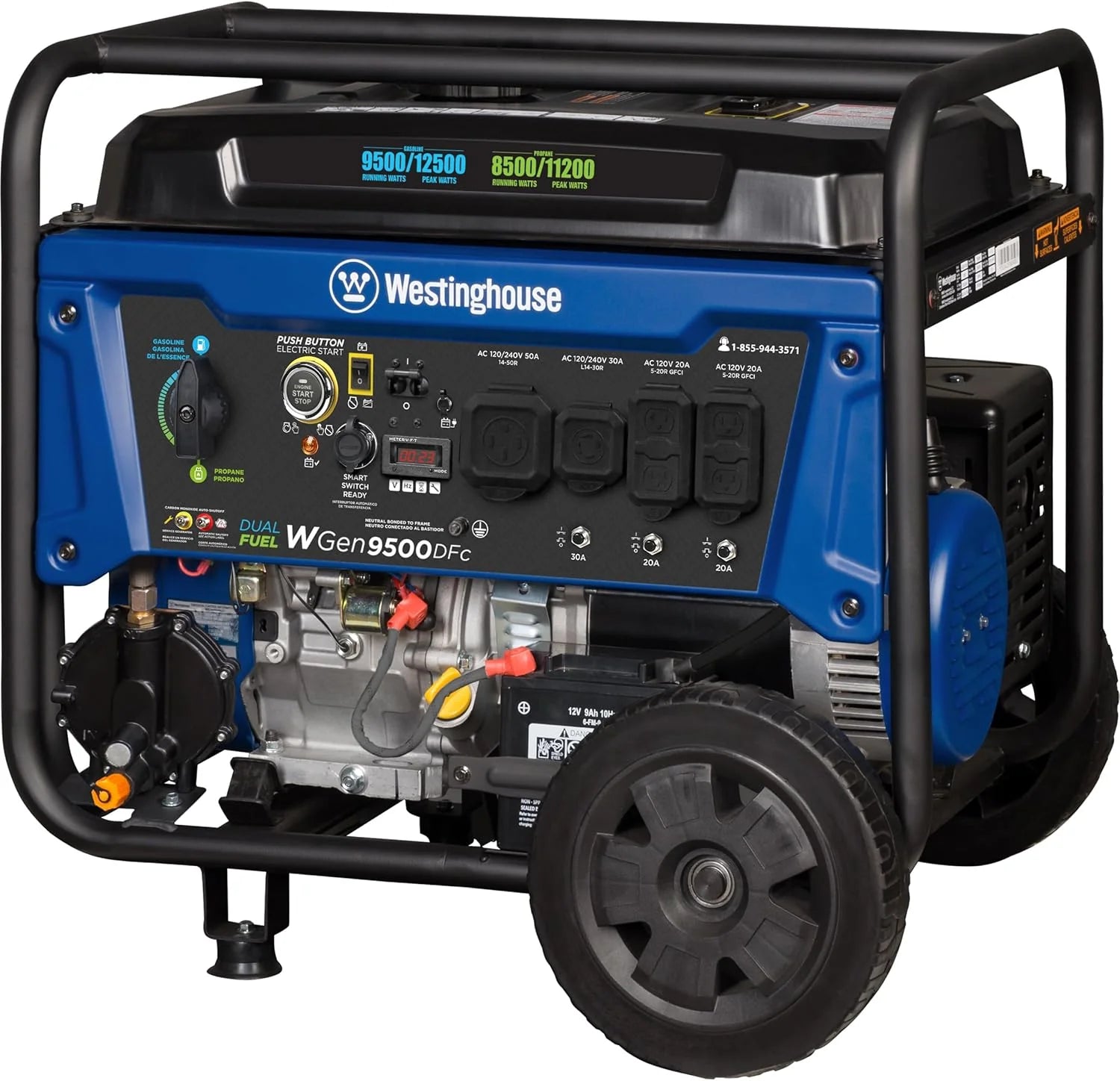 Dual Fuel Home Backup Portable Generator, 12500 Peak Watts & 9500 Rated Watts, Remote Electric Start, Transfer Switch Ready, Gas and Propane Powered, CARB Compliant1 pcs