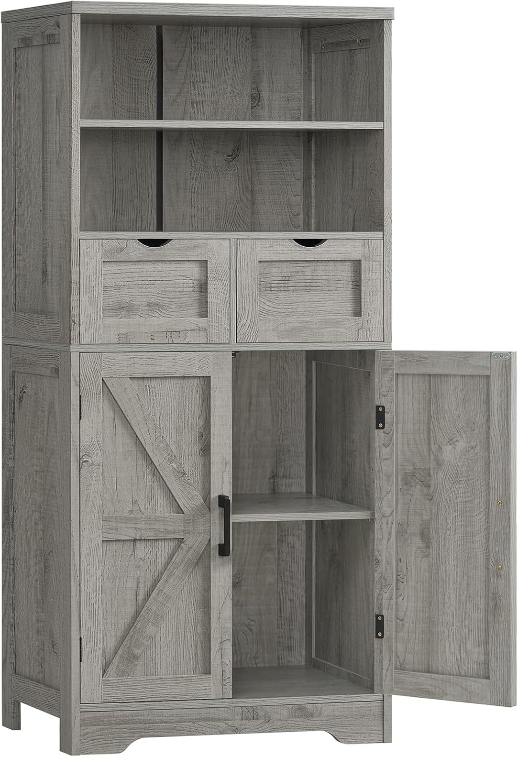 Farmhouse Storage Cabinet with Doors & 2 Drawers, Kitchen Pantry Storage Cabinet with Adjustable Shelf, Bathroom Cabinet for Living Room, Entryway, Home Office, White1 pcs