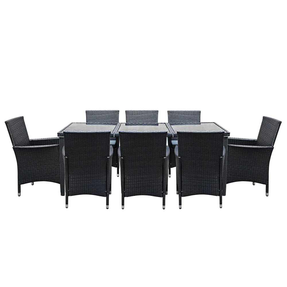Gardeon 9-Piece Outdoor Dining Set Wicker Lounge Black