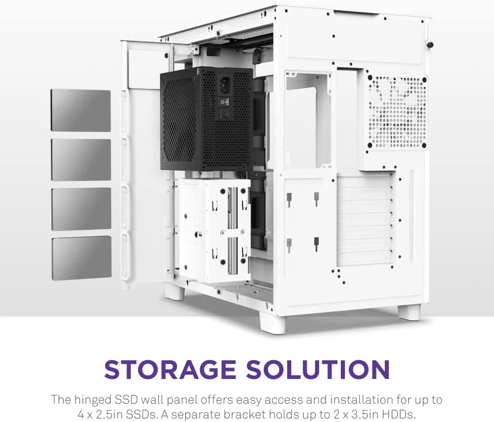 H9 Flow Dual-Chamber ATX Mid-Tower PC Gaming Case – High-Airflow Perforated Top Panel – Tempered Glass Front & Side Panels – 360mm Radiator Support – Cable Management – White1 pcs