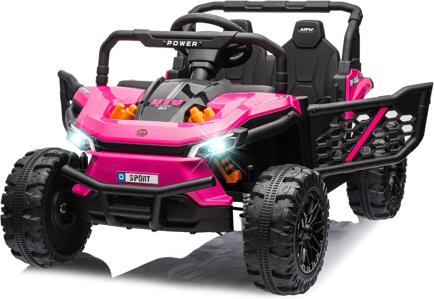 12-volt UTV scooter electric children's play vehicle, single-seat, equipped with a parent remote control, hinged doors, LED lights and Bluetooth MP3 player (white)