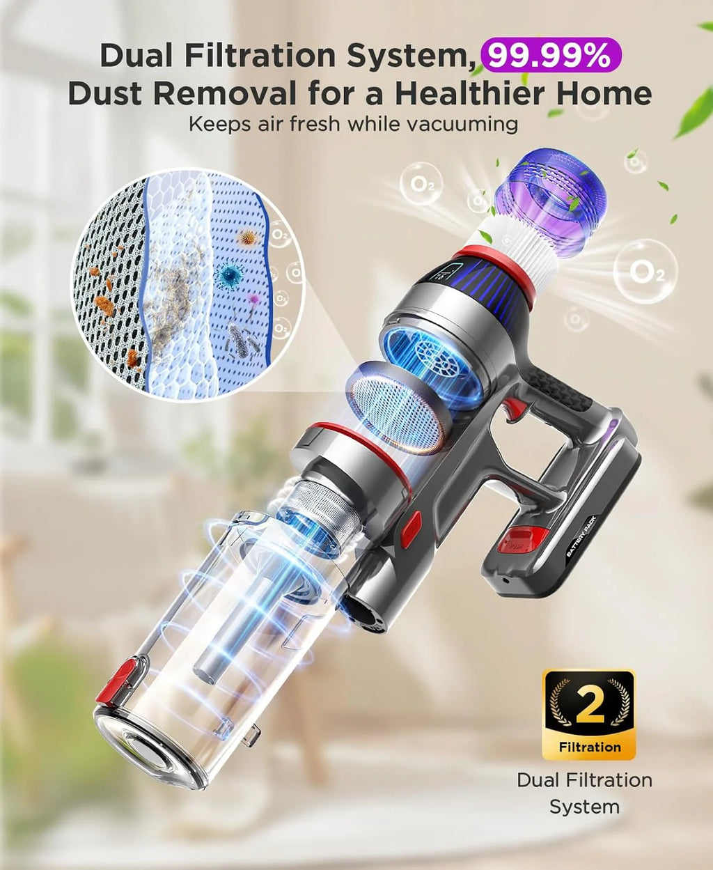 Cordless Stick Vacuum Cleaner: 550W Powerful Suction, LED Display, 55 Min Runtime, Anti-Tangle Brush, Rechargeable Battery, Lightweight for Home, Pet Hair, Hard Floors, Carpet1 pcs