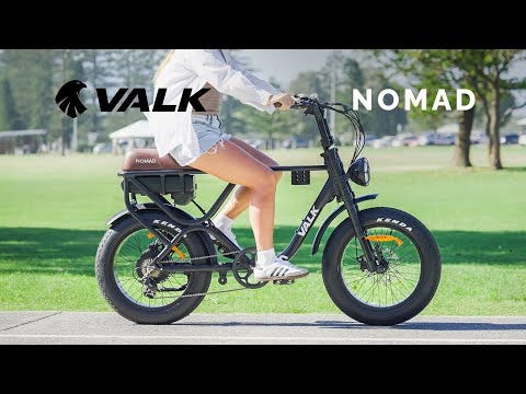 VALK Nomad Electric Fat Tyre Bike, 500W, 45km/hr, Throttle ebike, Disc Brakes, Shimano 7 spd, 20x4" Kenda Tyres, Suspension, Black