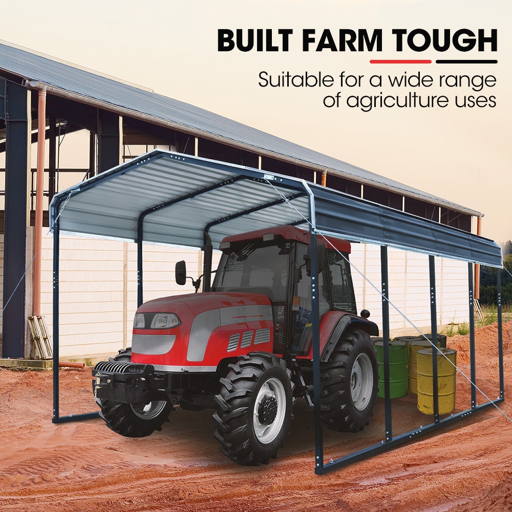 SHADE SHIELD Single Carport Shed 3.3 x 6 x 2.8m, Galvanised Steel Frame, Powder Coated Gable Roof, Shelter for Car Caravan Boat Tractor Agricultural