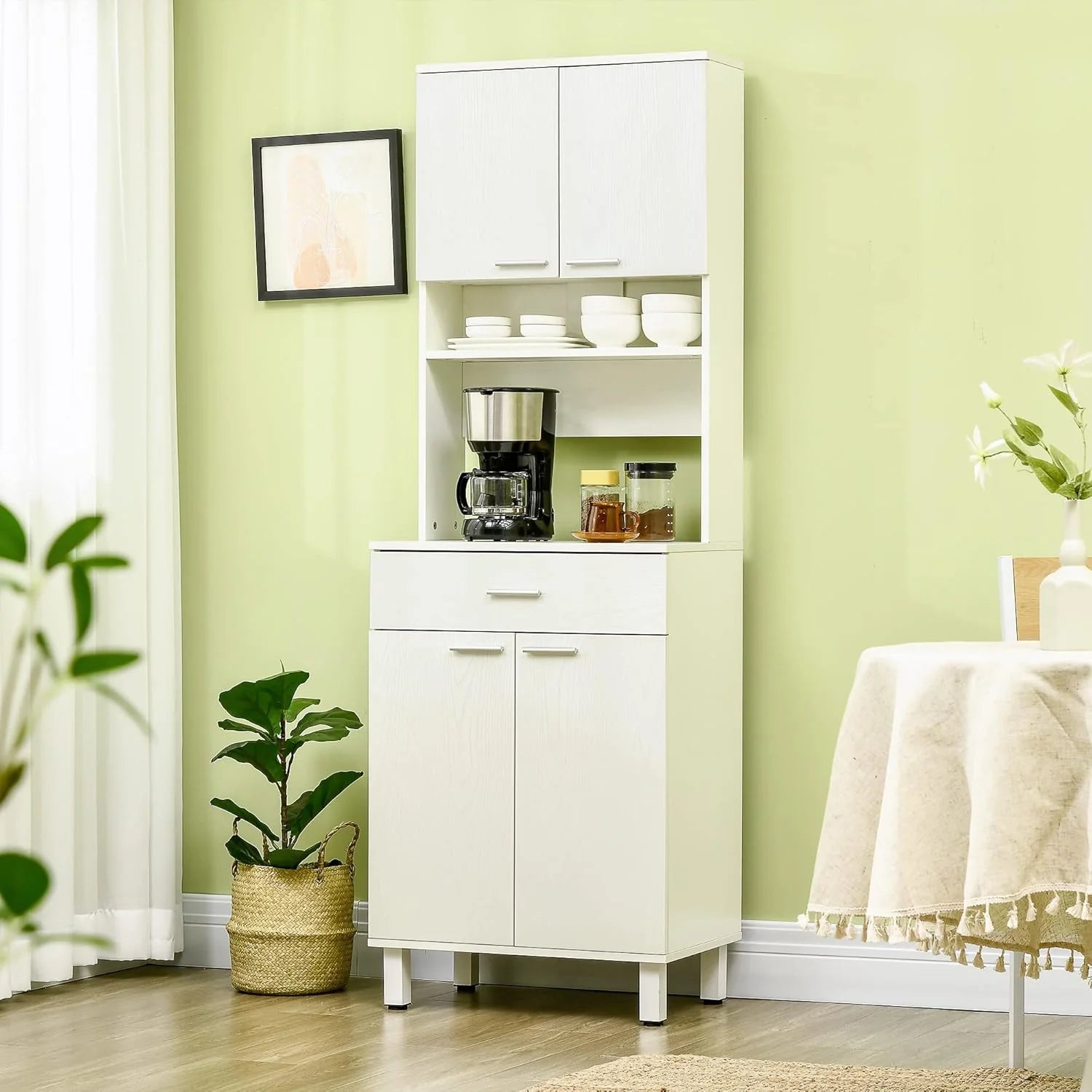 71" H Freestanding Kitchen Pantry, Buffet Cabinet with Hutch, Storage Cabinet with Drawer, Doors and Microwave Stand, White1 pcs