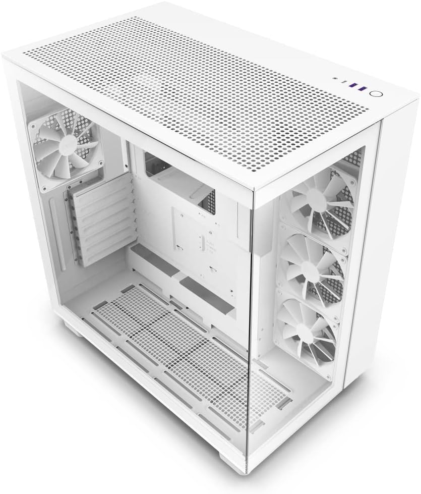 H9 Flow Dual-Chamber ATX Mid-Tower PC Gaming Case – High-Airflow Perforated Top Panel – Tempered Glass Front & Side Panels – 360mm Radiator Support – Cable Management – White1 pcs