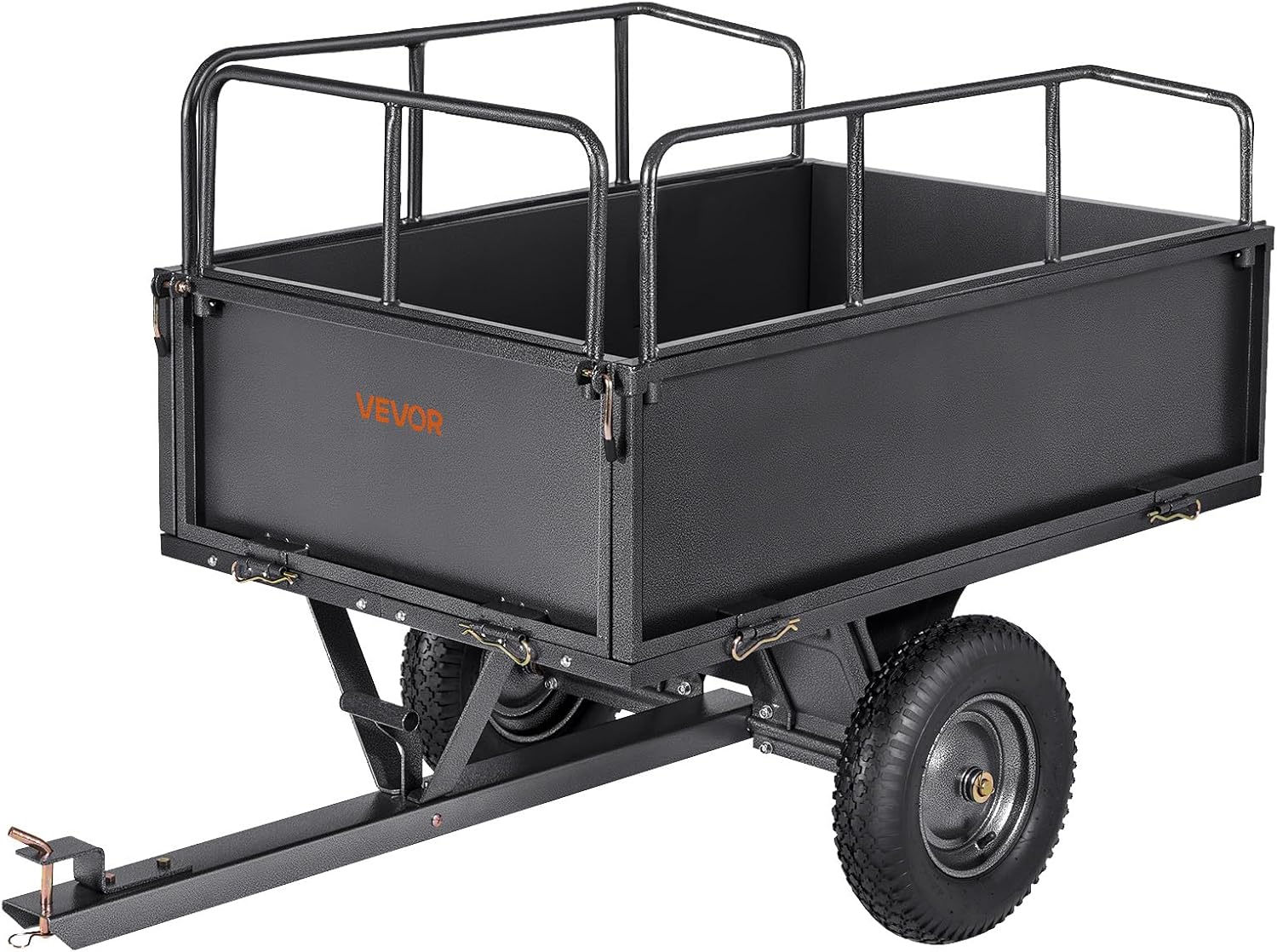 Utility Trailer, 17 Cu. Ft & 600lbs Capacity, ATV UTV Hauling Trailer, Tow Behind Steel Dump Cart with 16" Tires, Hand Pull or Foot Pedal, Heavy Duty Yard Trailers for Lawn Mower Tractor1 pcs