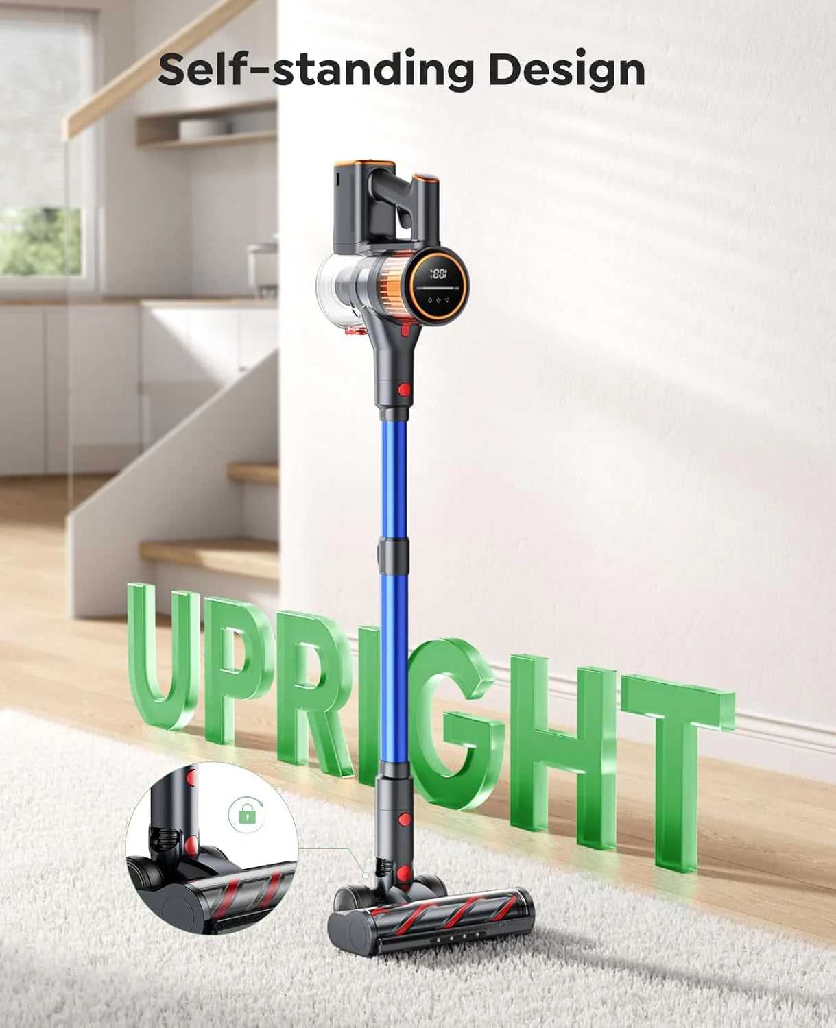 Cordless Vacuum Cleaner, 550W 45Kpa Self-Standing Vacuum Cleaners with 60 Mins Runtime, Powerful Cordless Vacuum with Wall Mount Charging, Stick Vacuum for Home/Pet Hair/Carpets/Hard Floors1 pcs