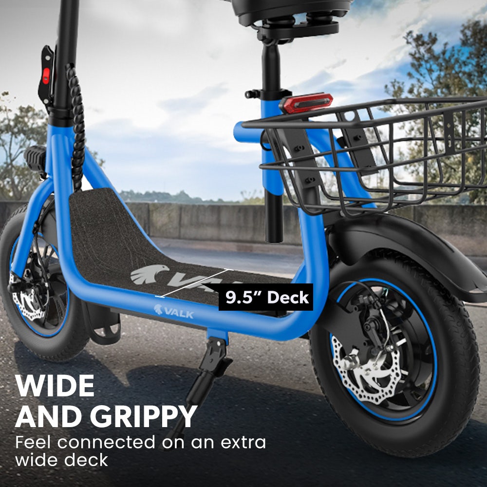 VALK Electric Scooter with Seat, Disc brakes, 12" Tyres, AU Compliant, for Adults, Teens, Commuter, Blue