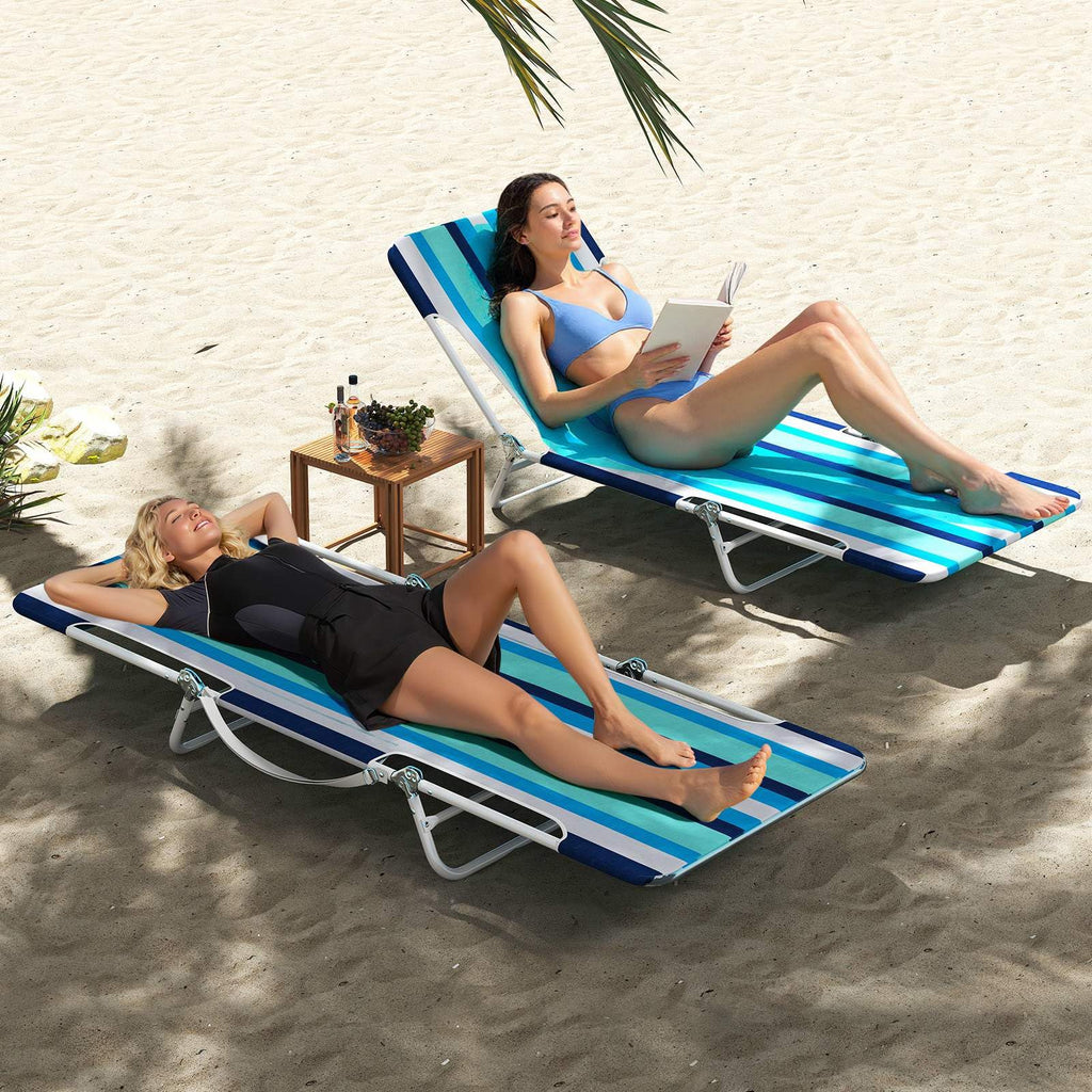 2 Pieces 5-position Outdoor Folding Chaise Lounge with Carry Strap for Patio