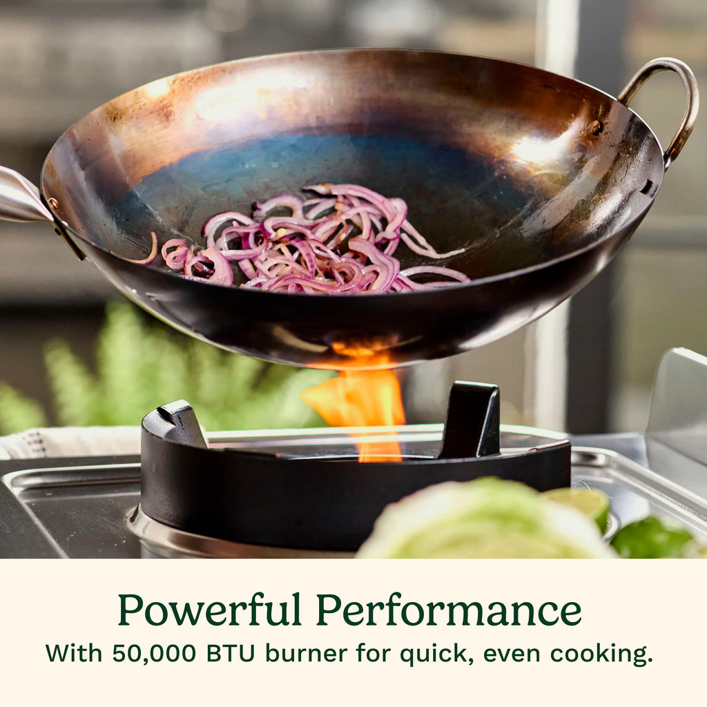 Cuisinart – Outdoor Wok Station, 50,000 BTU Propane Outdoor Wok Burner w Prep Table, 14′′ Carbon Steel Wok for Stir Fry, Searing, BBQ – Black