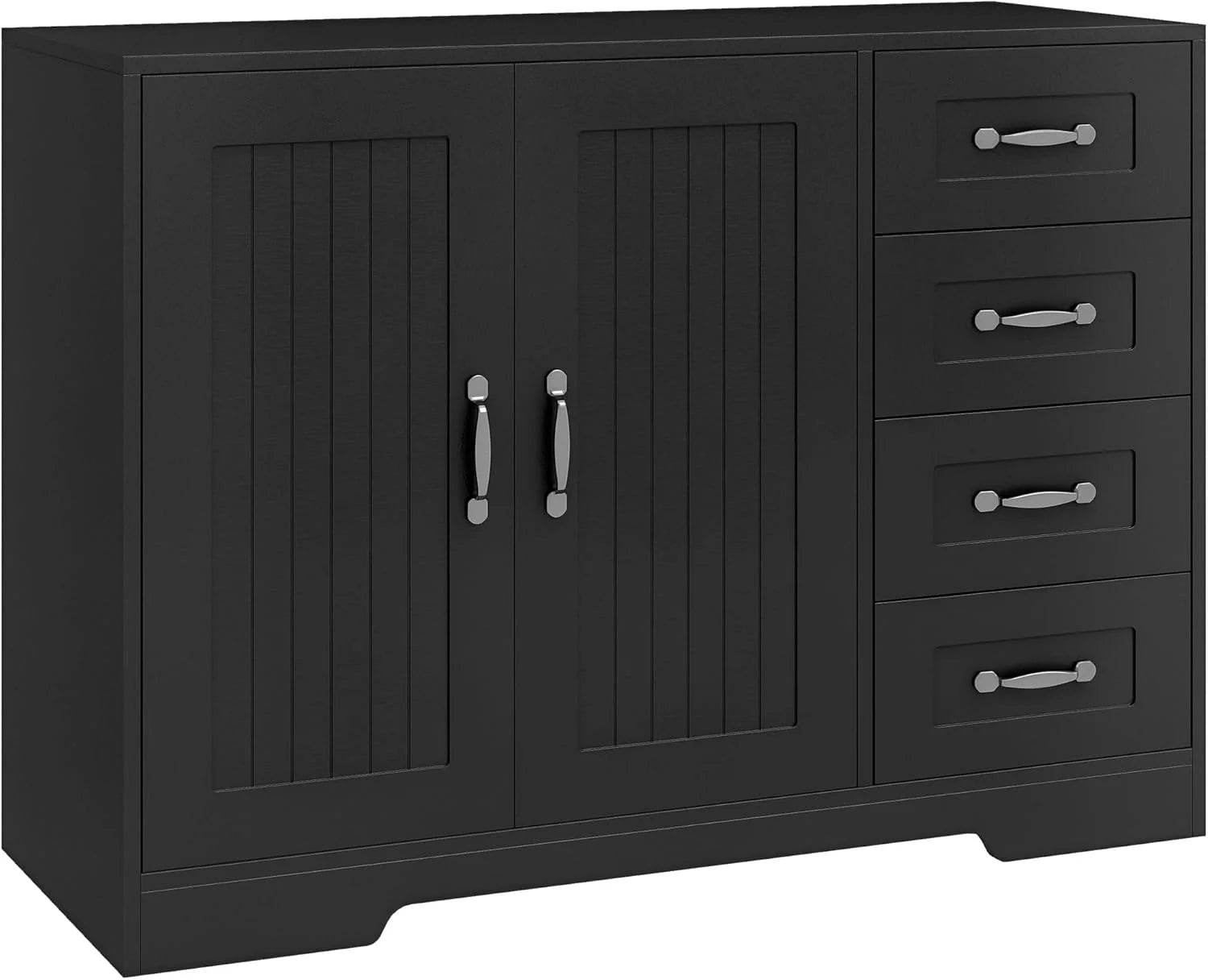 Modern Sideboard Buffet Cabinet with Drawers and Beadboard Door Cupboard Kitchen Storage Cabinet Black1 pcs