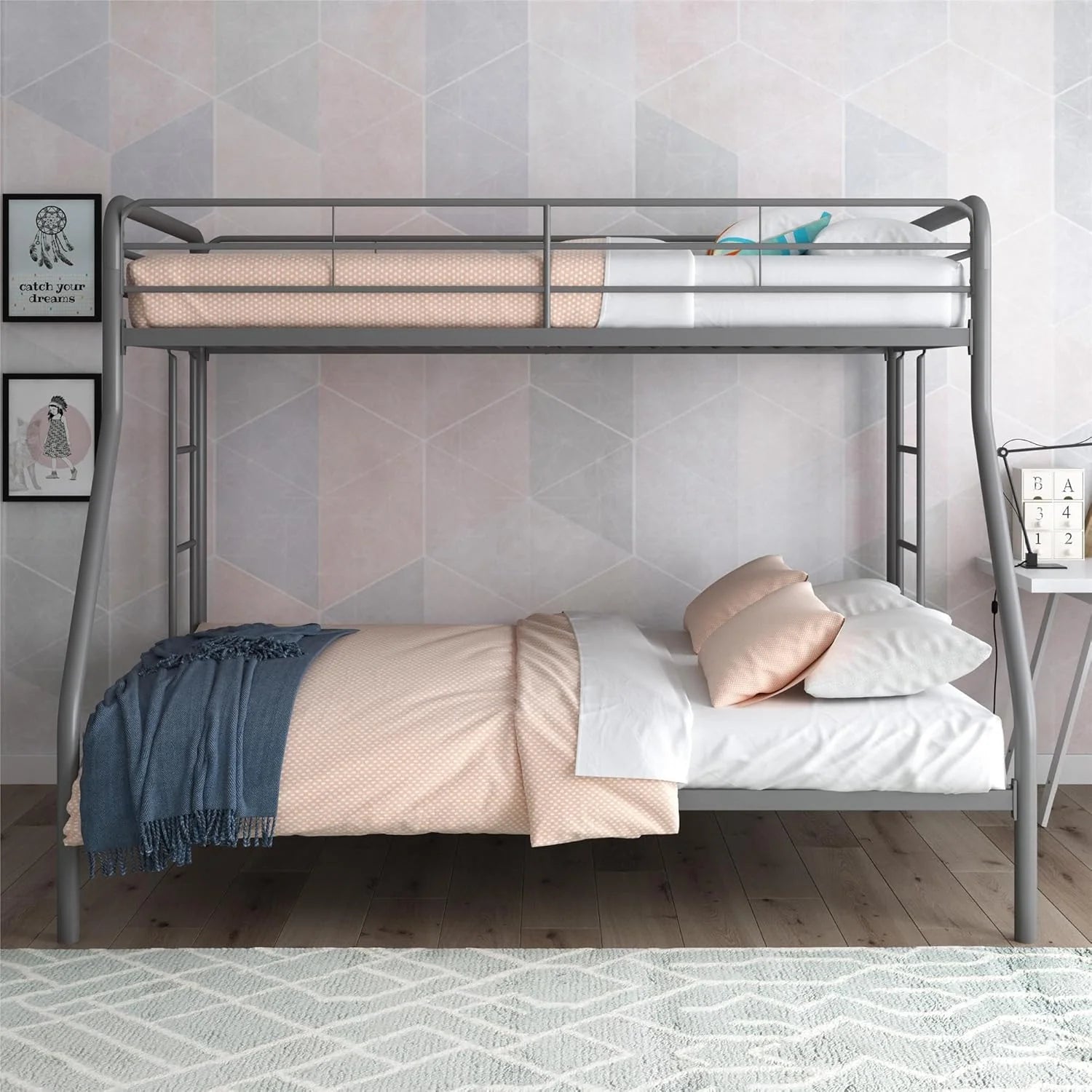 DHP Dusty Twin Over Full Metal Bunk Bed, Off White1 pcs