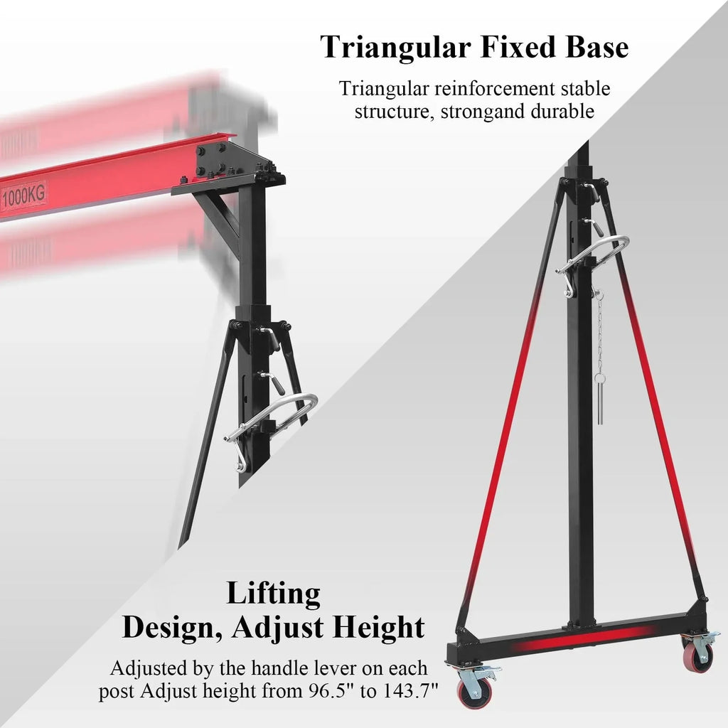 2025 1-ton gantry crane, adjustable, 2200 lbs lifting capacity, height adjustable 96.5"-143.7", portable hoist for factory, construction site, warehouse, auto repair shop