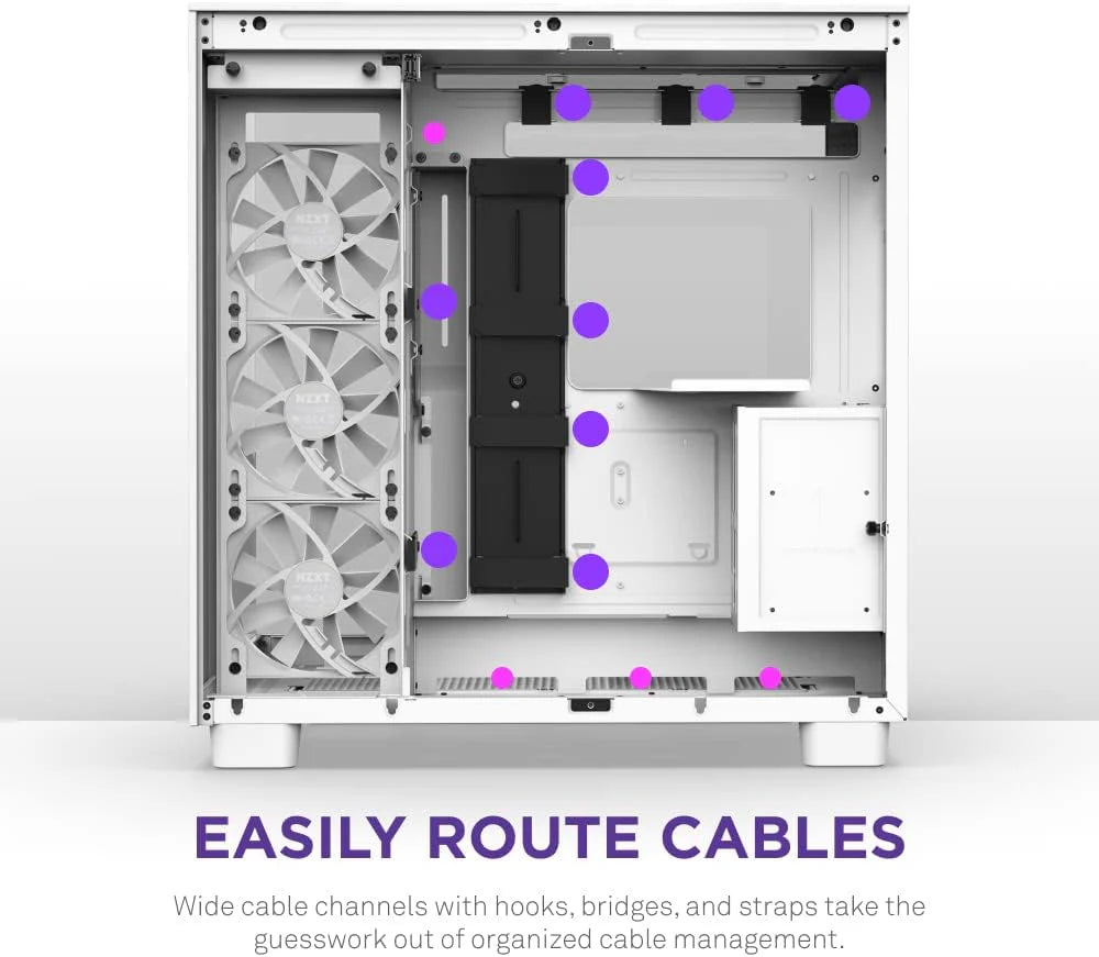 H9 Flow Dual-Chamber ATX Mid-Tower PC Gaming Case – High-Airflow Perforated Top Panel – Tempered Glass Front & Side Panels – 360mm Radiator Support – Cable Management – White1 pcs