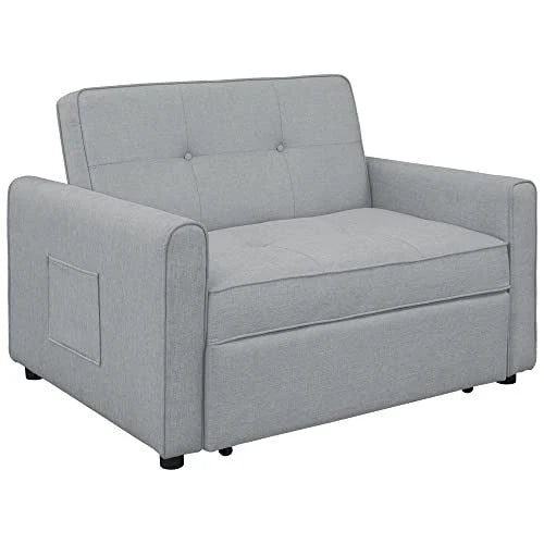 g 488243 Convertible Sleeper Sofa Bed MultiFunctional Adjustable Single Bed Chair with USB Port and 2 Pillows for Small Space Grey