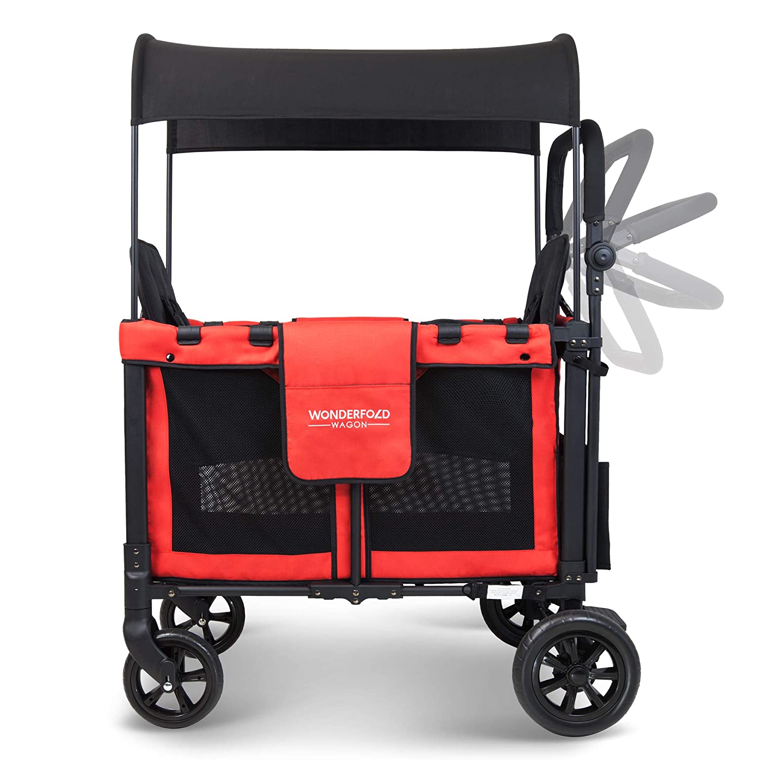 W2 MultiFunction Push 2 Passenger Double Folding Stroller, Adjustable Canopy  Removable Footrest Seats up to 2 Toddlers Poppy Red
