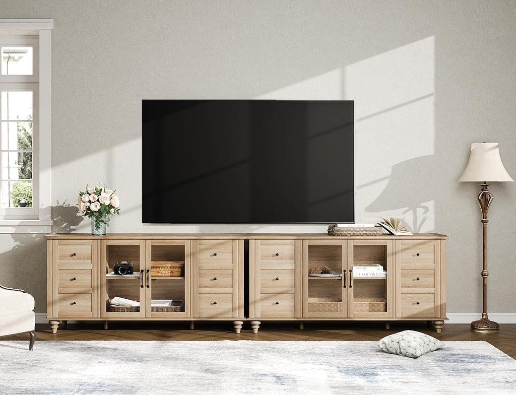 Sideboard Buffet Cabinets with Glass Door, Kitchen Storage Cabinets,Wood Coffee Bar Tables, Accent Sideboard Storage Cabinet Table Dining Room, Living Room,Oak1 pcs