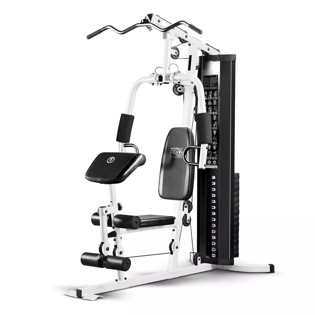 Marcy 150 Pound Stack Home Gym, Dual Function Arm Press &amp; Leg Developer, Full Body Workout, Black/White