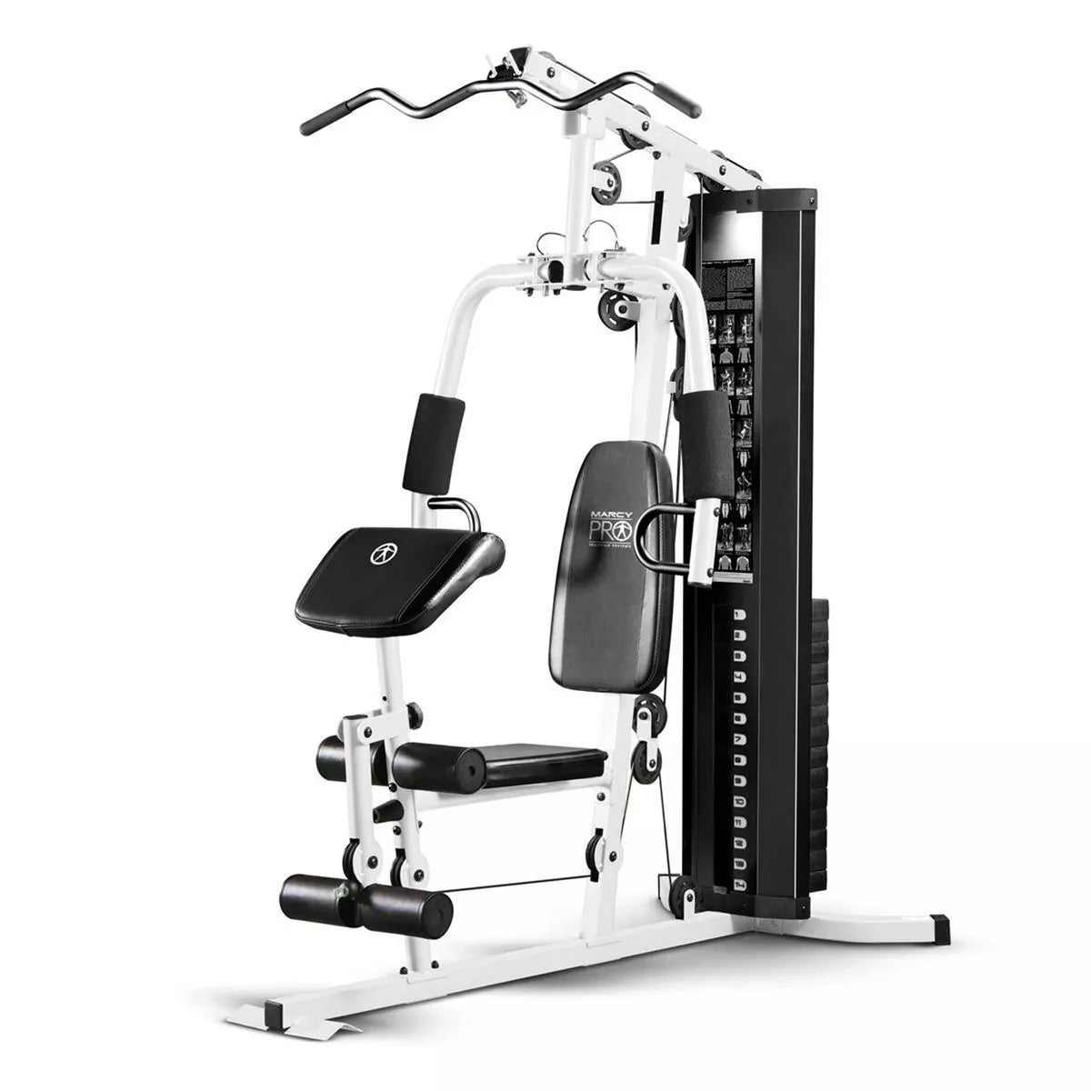 Marcy 150 Pound Stack Home Gym, Dual Function Arm Press &amp; Leg Developer, Full Body Workout, Black/White