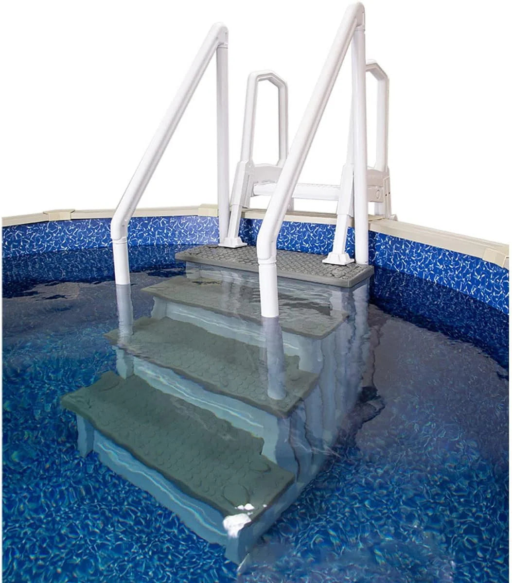 Non-slip entry steps for pools | Grey | For above-ground pools | Can be installed on terraces with a height of 122 to 137 cm | Load capacity up to 136 kg