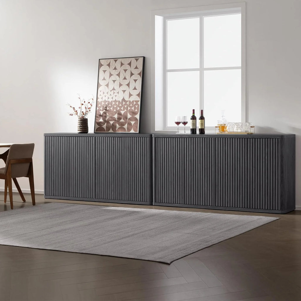 Buffet Cabinet with Storage Accent Sideboard with 4 Doors 66.3" Fluted Credenza Modern Buffet Table Media Console Cabinet Entryway Cabinets for Living Room Kitchen Dining Room Hallway1 pcs