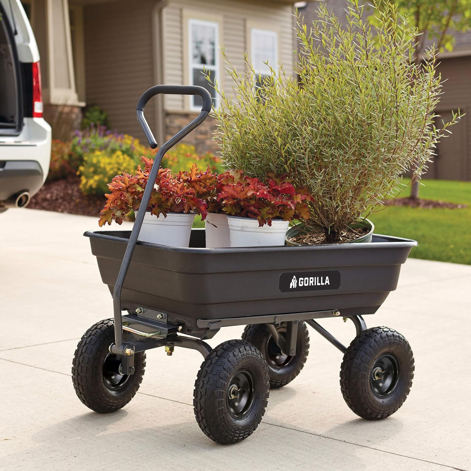 Heavy-duty multi-purpose garbage transfer cart garden cart, equipped with pneumatic tires, capacity 4 cubic feet - 600 pounds load capacity, outdoor wheeled cart, suitable for garden, gardening and landscaping work.1 pcs
