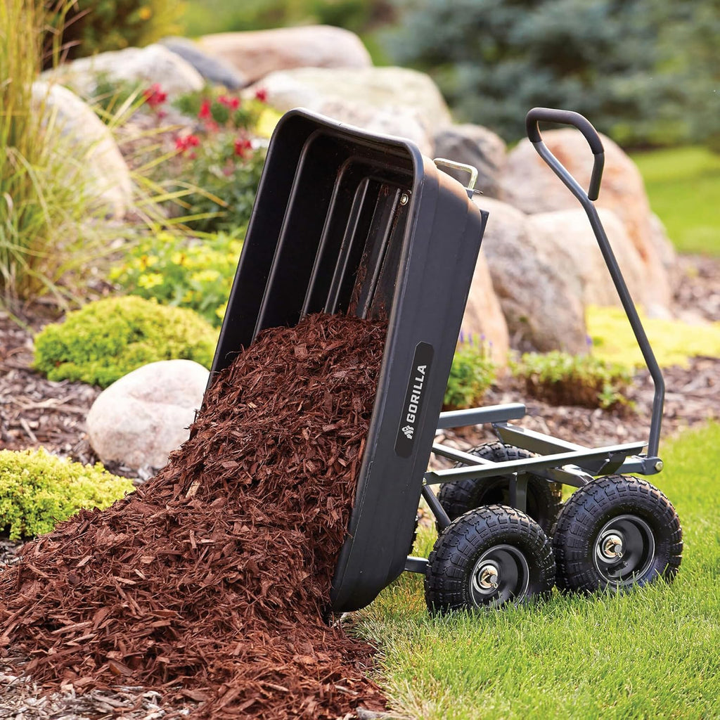 Heavy-duty multi-purpose garbage transfer cart garden cart, equipped with pneumatic tires, capacity 4 cubic feet - 600 pounds load capacity, outdoor wheeled cart, suitable for garden, gardening and landscaping work.1 pcs