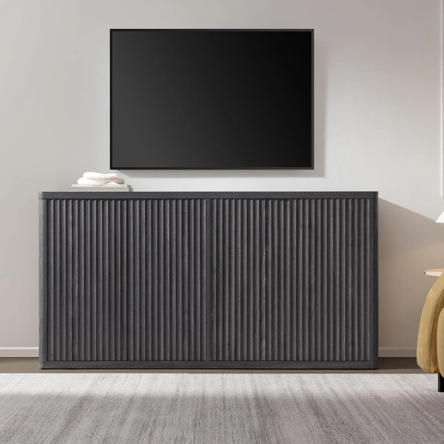 Buffet Cabinet with Storage Accent Sideboard with 4 Doors 66.3" Fluted Credenza Modern Buffet Table Media Console Cabinet Entryway Cabinets for Living Room Kitchen Dining Room Hallway1 pcs