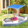 Wooden Boat Sandpit w/ UV Canopy, Flag, Ground Sheet