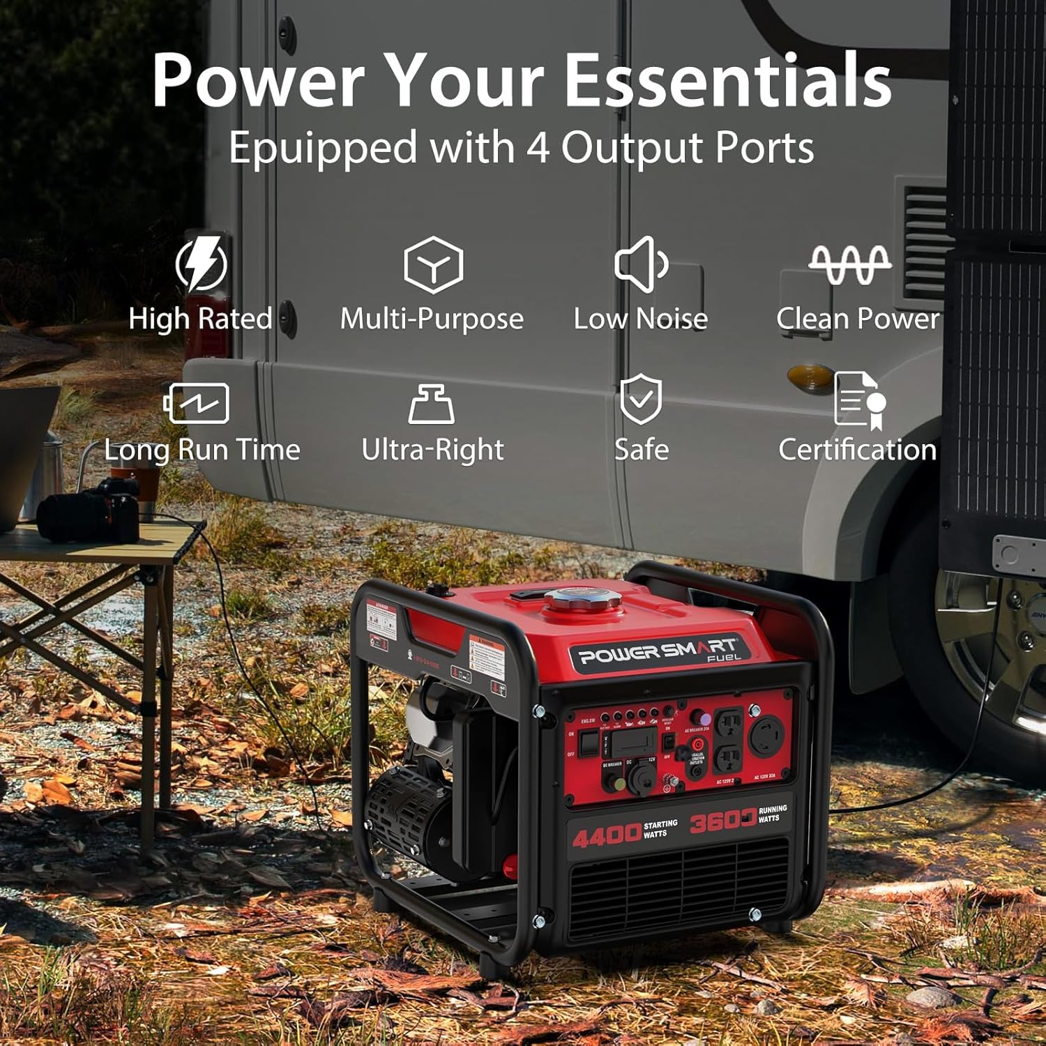 4400W Gas Powered Open Frame Inverter Generator, Portable Generator for Home Use, Jobsit, RV Ready with 30A Outlet, Recoil Start1 pcs