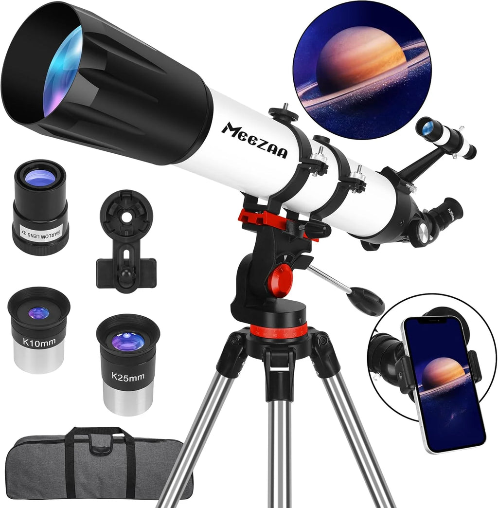 Telescope, Telescope for Adults High Powered Professional, 90mm Aperture 800mm AZ Mount Refractor Telescopes for Kids & Astronomy Beginners with Stainless Tripod & Carrying Bag & Phone Adapter1 pcs