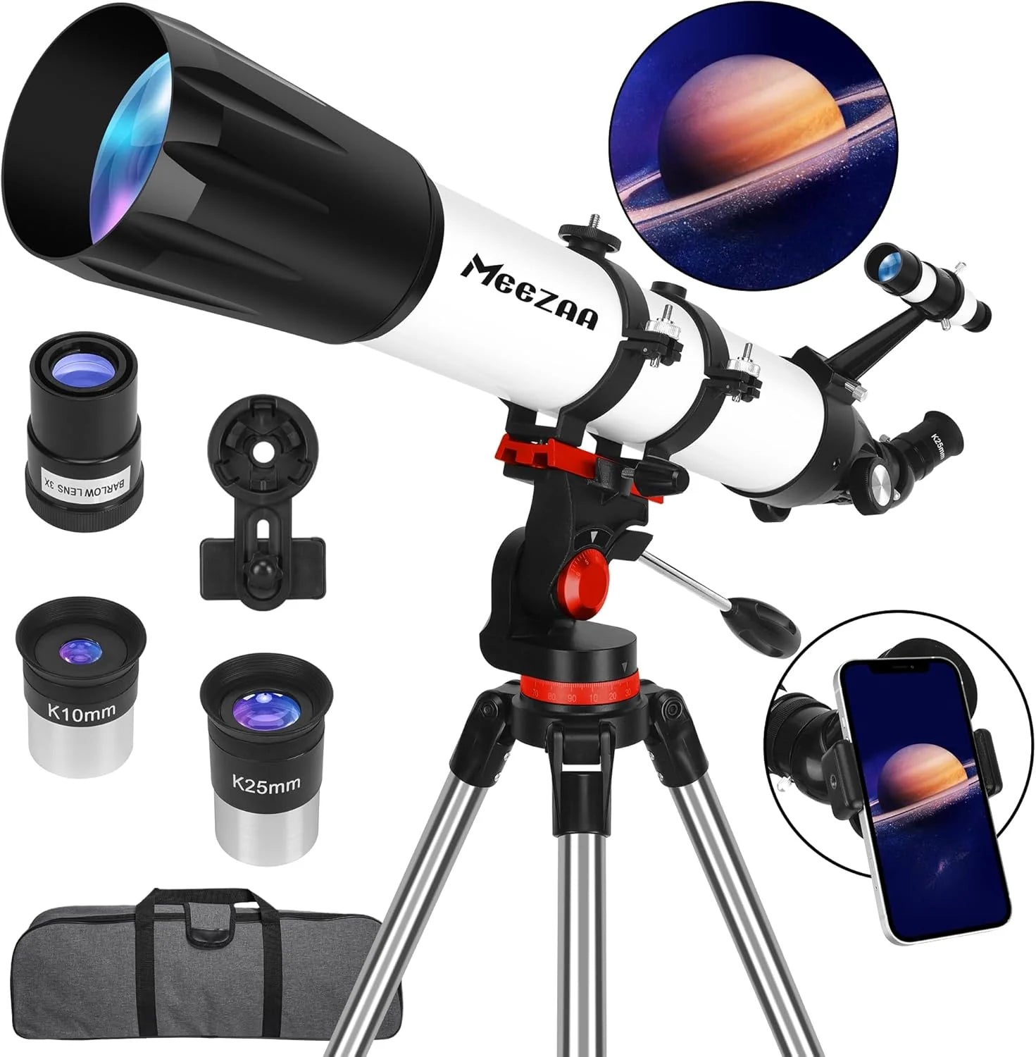 Telescope, Telescope for Adults High Powered Professional, 90mm Aperture 800mm AZ Mount Refractor Telescopes for Kids & Astronomy Beginners with Stainless Tripod & Carrying Bag & Phone Adapter1 pcs