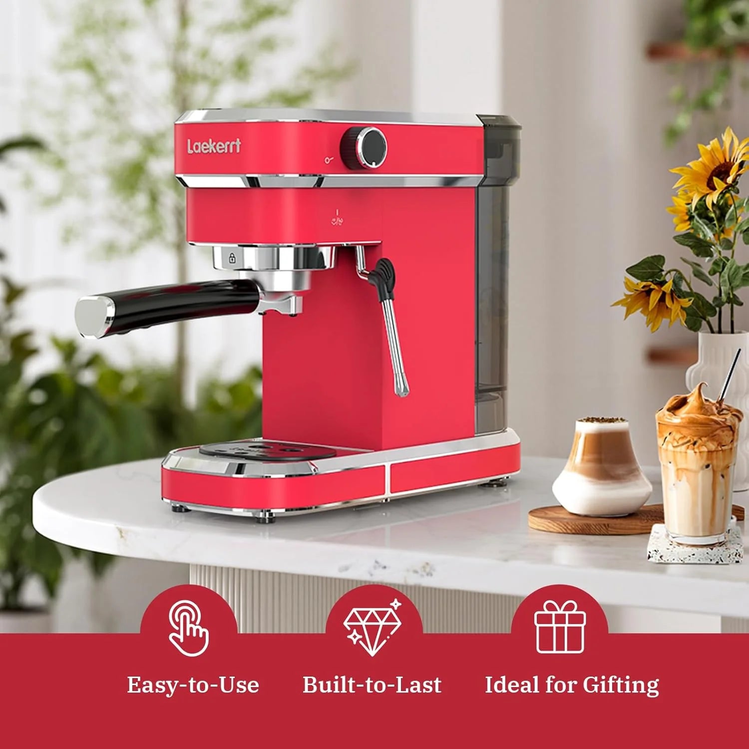 Professional Espresso Machine 20 Bar Espresso Maker CMEP01 with Milk Frother Steam Wand for Cappuccino and Latte (Pink) Gift for Coffee Lovers, Girl Friend, Daughter, Mom1 pcs