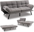 Futon Sofa Bed, 72" Memory Foam Convertible Futon Couch with Adjustable Backrest & Armrests, Metal Legs, Modern Loveseat Sleeper Bed Split-Back Sofa for Small Apartment, Grey1 pcs