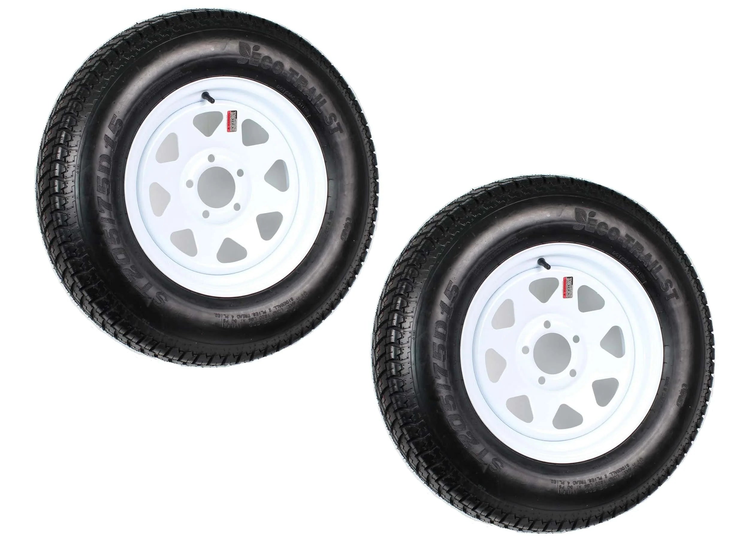 2-pack trailer tires on rim ST205/75D15 205/75 D 15 inch LRC 5-hole white spokes  1