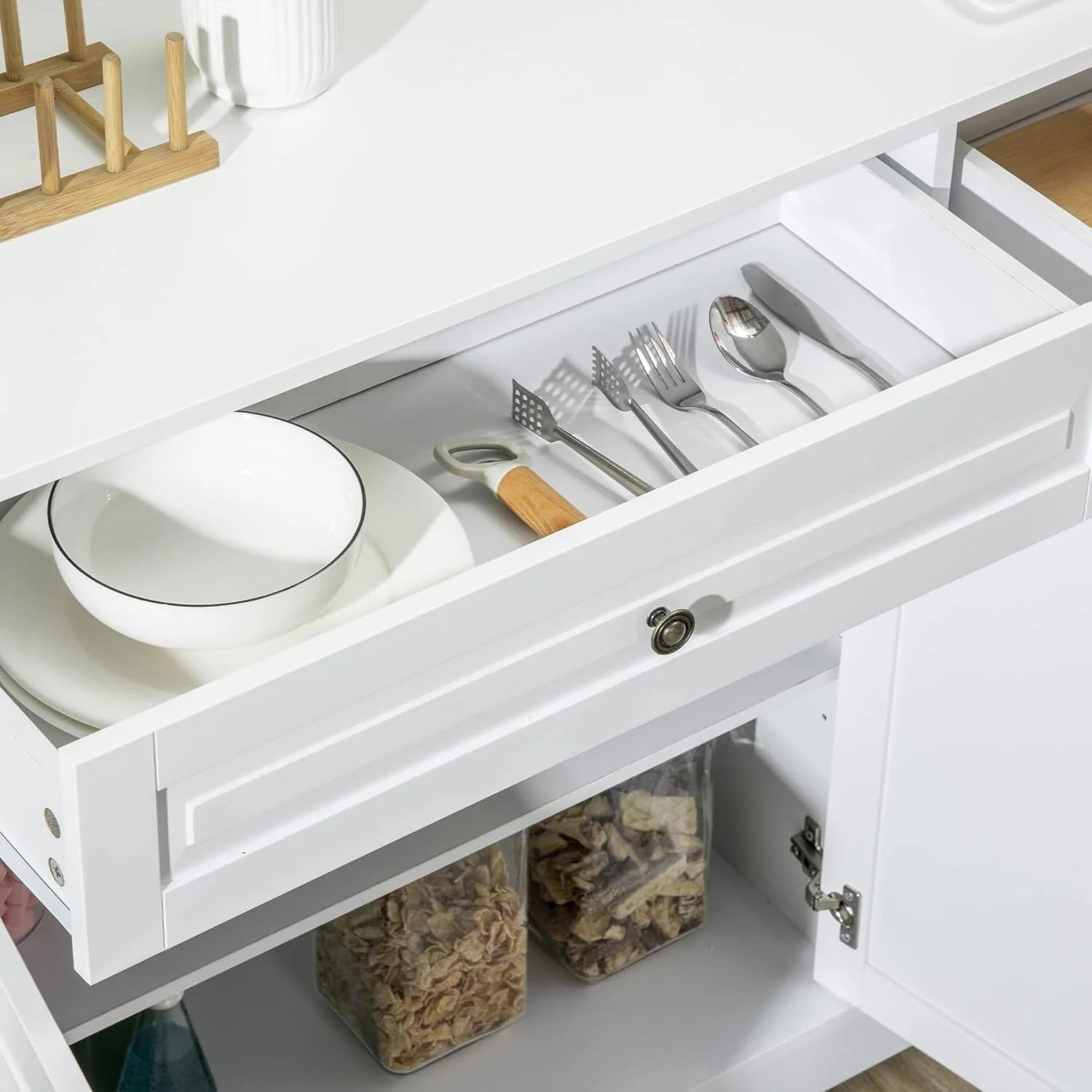 Sideboard Buffet Cabinet, Modern Kitchen Cabinet with 2 Drawers and Adjustable Shelves, Coffee Bar Cabinet, White1 pcs