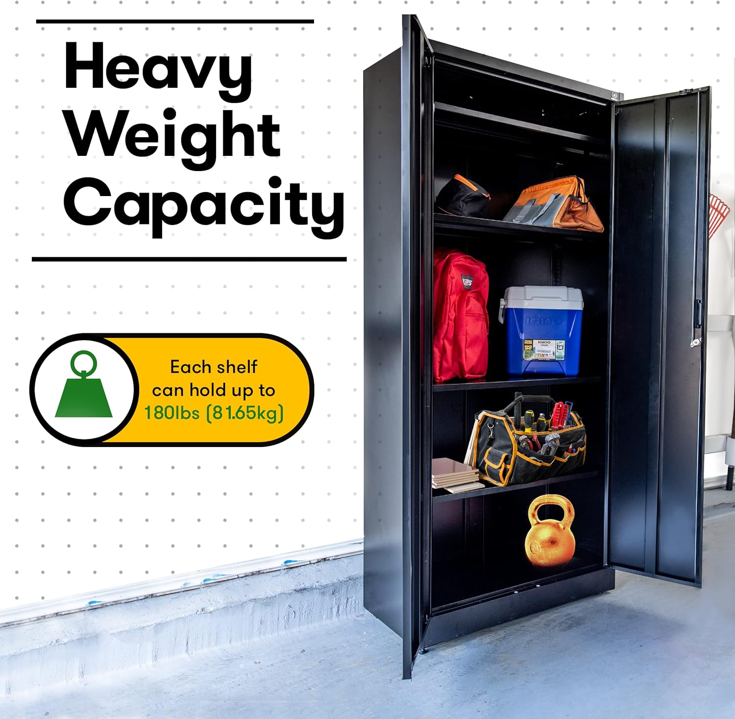 Heavy Duty Metal Garage Locker - 71 "tall large steel multipurpose locker with adjustable shelves and door locks - black and silver