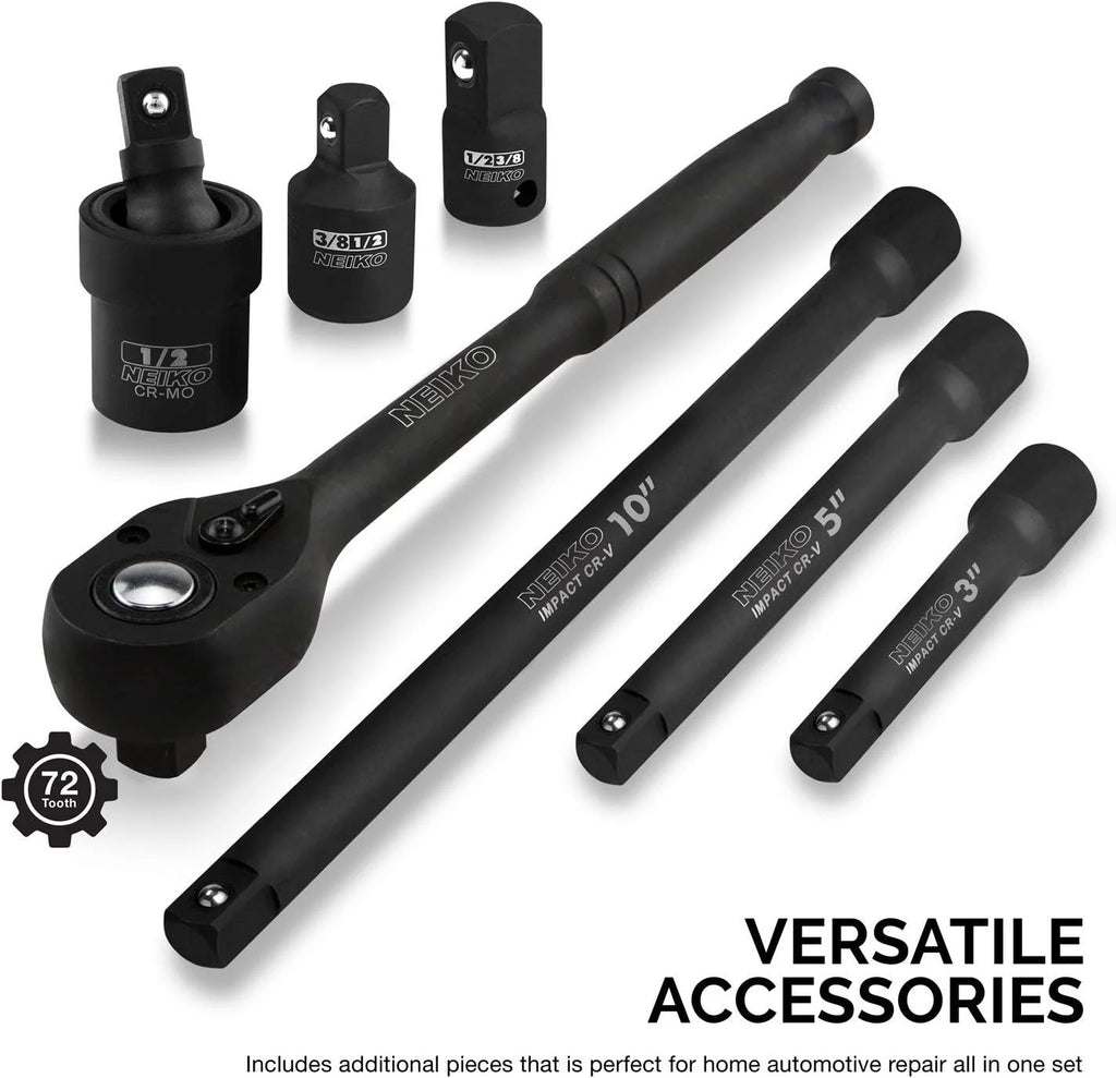 02448A 1/2" Drive Master Impact Socket Set, 65 Piece, Standard SAE (3/8"-1-1/4") & Metric (10-24 mm) Sizes, Deep & Shallow Kit, Includes Adapters & Ratchet Handle1 pcs