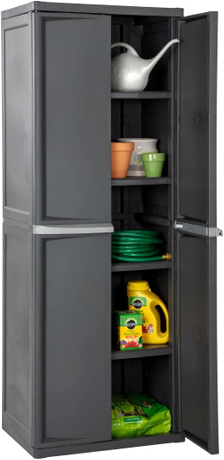 4 Shelf Cabinet, Plastic Organization Storage Unit, Organize Bins in the Garage, Basement, Attic, Mudroom, Gray, 1-Pack1 pcs