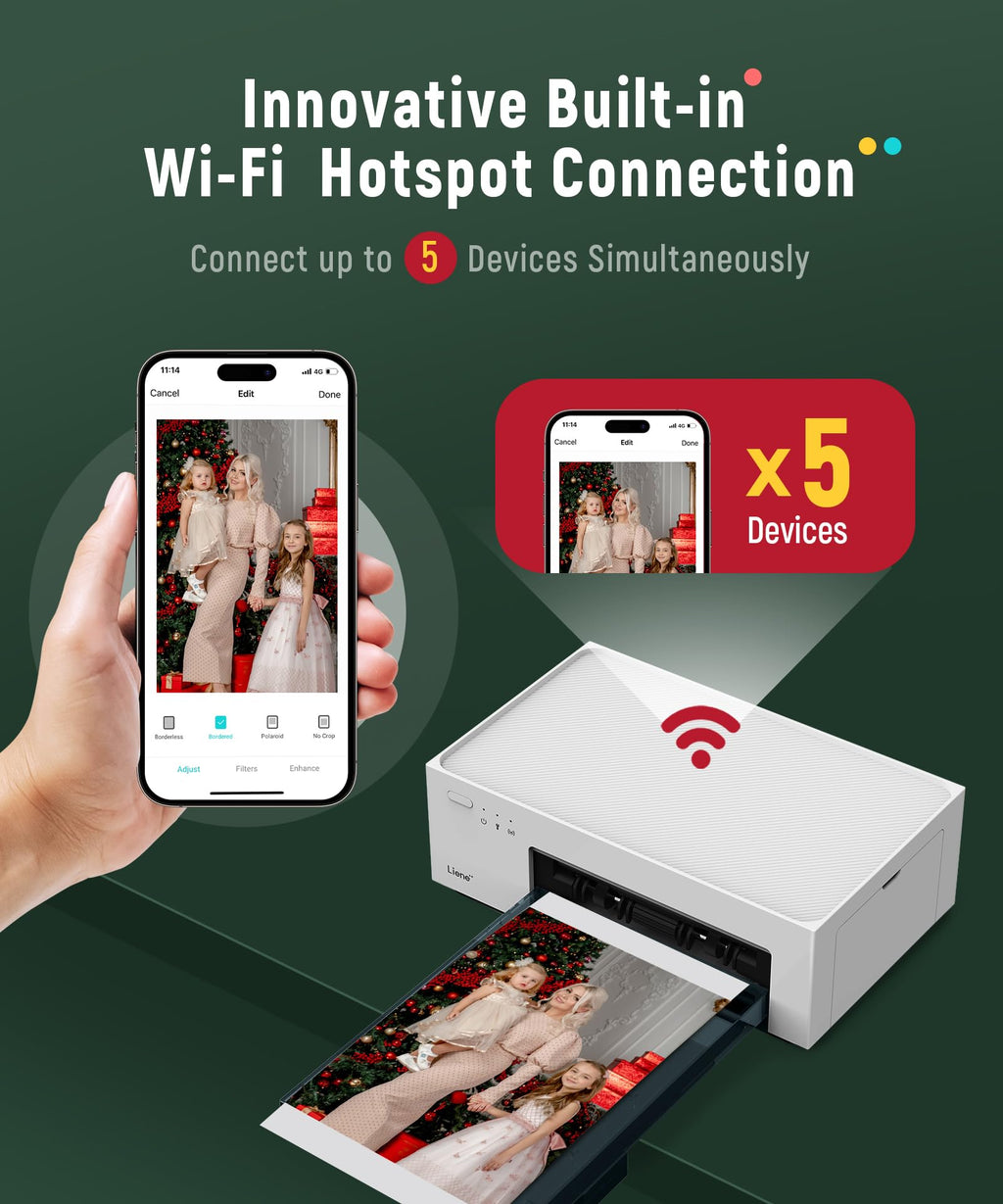 Liene 4×6 Photo Printer with Wi-Fi, 100 Sheets, Thermal-Dye Sublimation, for iPhone & Android
