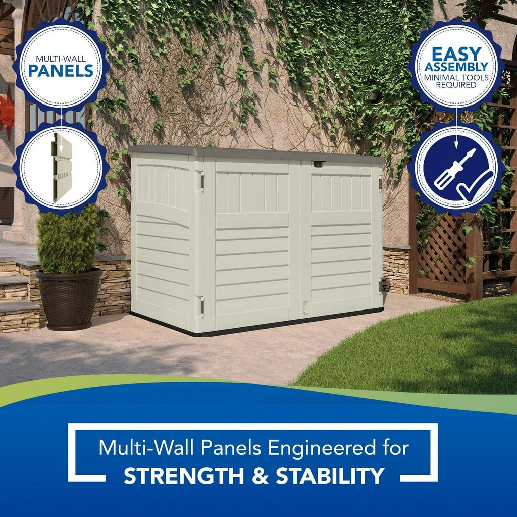 Suncast BMS4700 Resin Storage Shed, Off-White/Gray, 70.5′′W x 44.25′′D x 52′′H, Double Door, UV Resistant