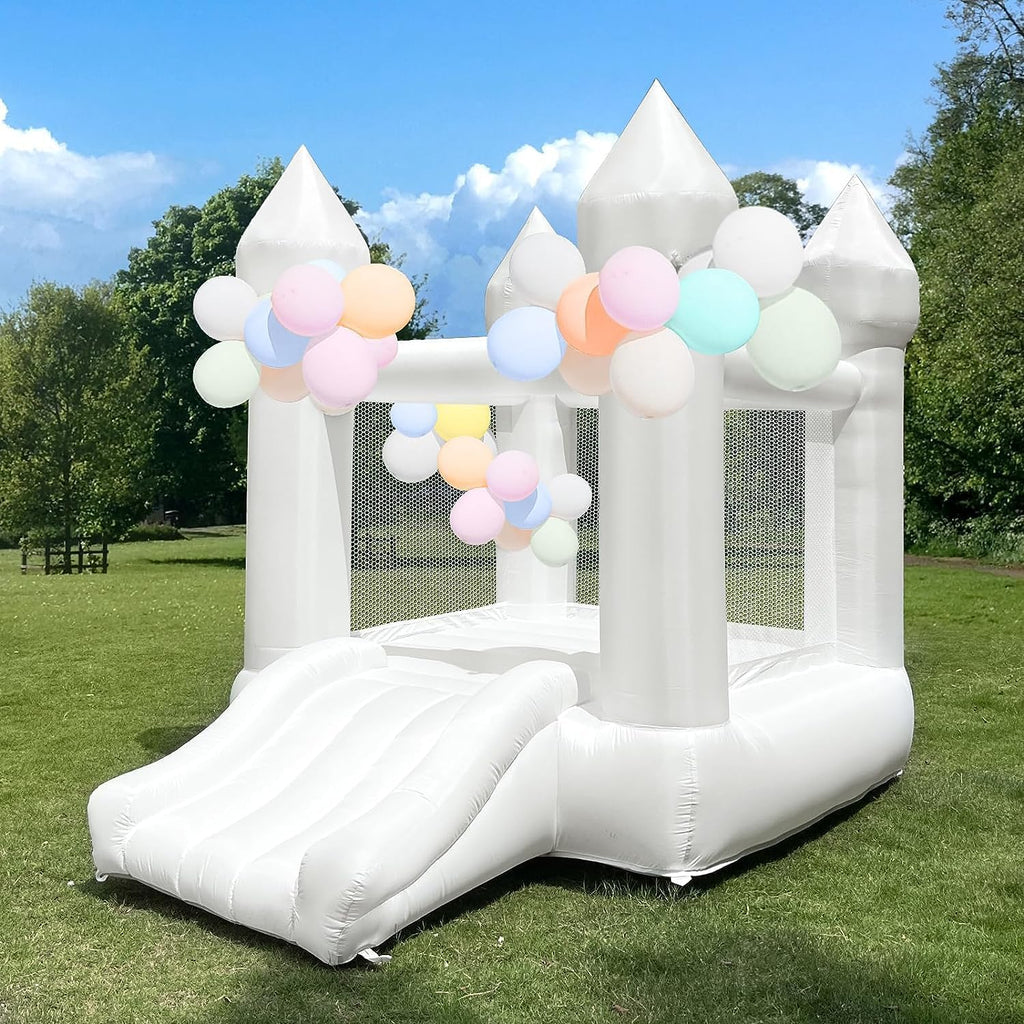 White Bounce House Indoor Outdoor Bouncy Castle for Kids 2-8 Oxford Toddler Bounce House with Slide Balloon & Blower,103 x 71 x 90 inch,Children's Birthday Party Easter Party Gifts1 pcs