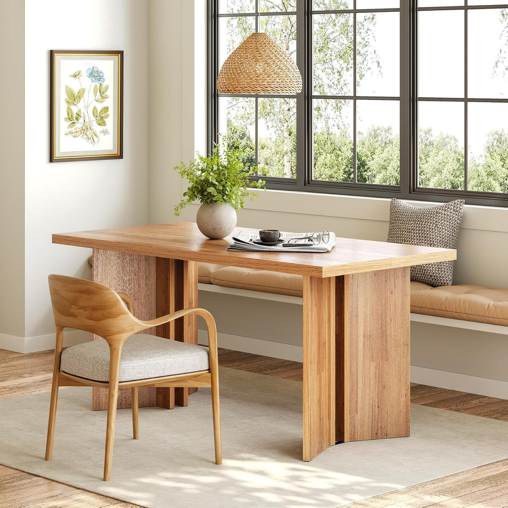 Wooden Dining Table Set for 6, 63-Inch Rectangle Kitchen Table, Modern Dinner Table for Home Dining Room, Kitchen Room, Brown1 pcs