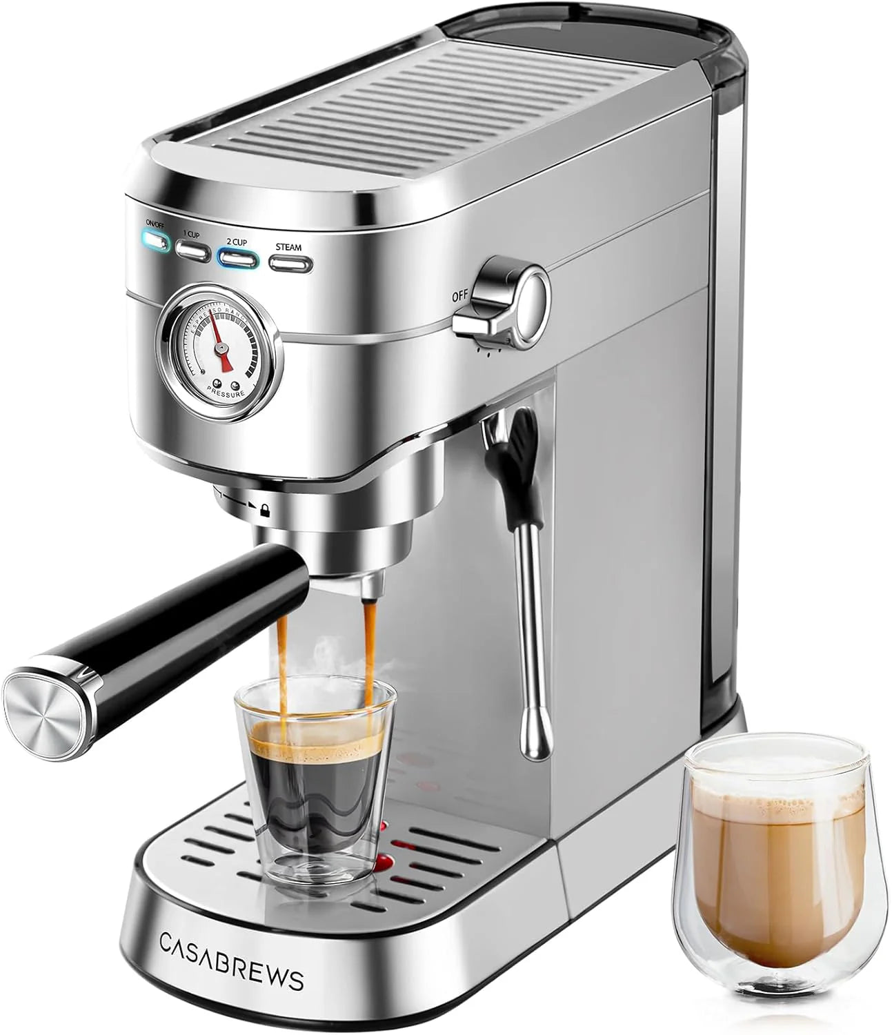 CASABREWS Espresso Machine 20 Bar, Professional Espresso Maker with Milk Frother Steam Wand, Compact Espresso Coffee Machine with 34oz Removable Water Tank for Cappuccino, Latte, Gift for Dad or Mom1 pcs